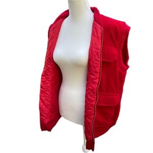 Vintage 80s Corduroy Cargo Utility Vest St John’s Bay Quilted Red Size Medium